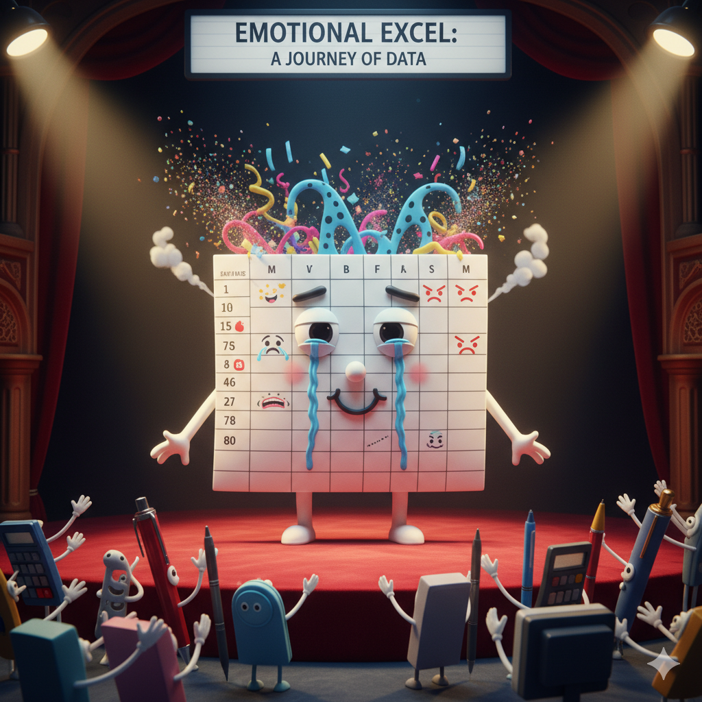 Animated spreadsheets performing on stage to a packed arena audience